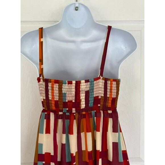 Fossil Babydoll Maxi Dress XS 100 % Cotton Lined Geometric Artsy Beachy Summer - Picture 4 of 11